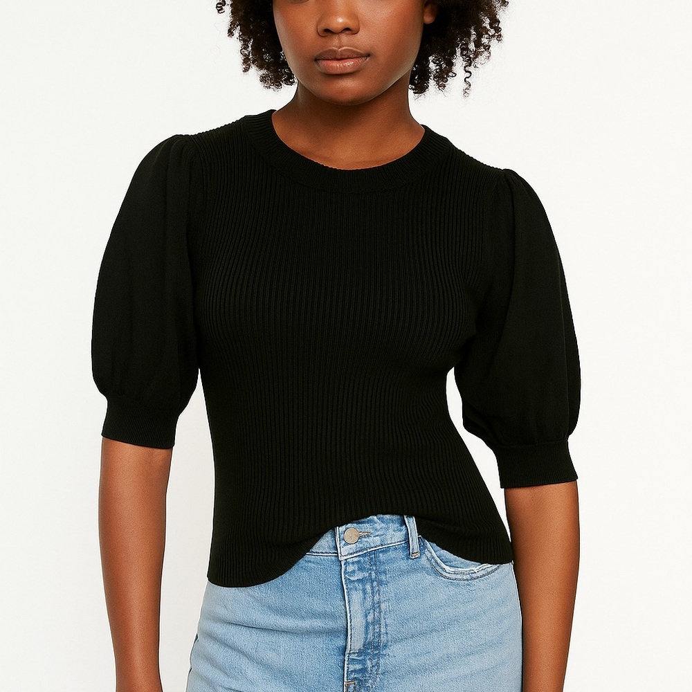 Tahari Black Puff Sleeve Top size XSmall